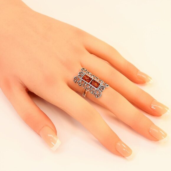 Baltic Amber Filigree Boho Ring in 925 Sterling Silver - Picture 5 of 5